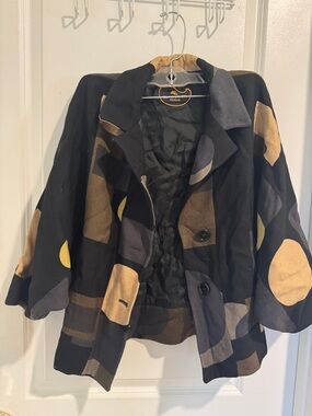 Polka Dot Patchwork Pea Coat in Black and Brown by Milaray